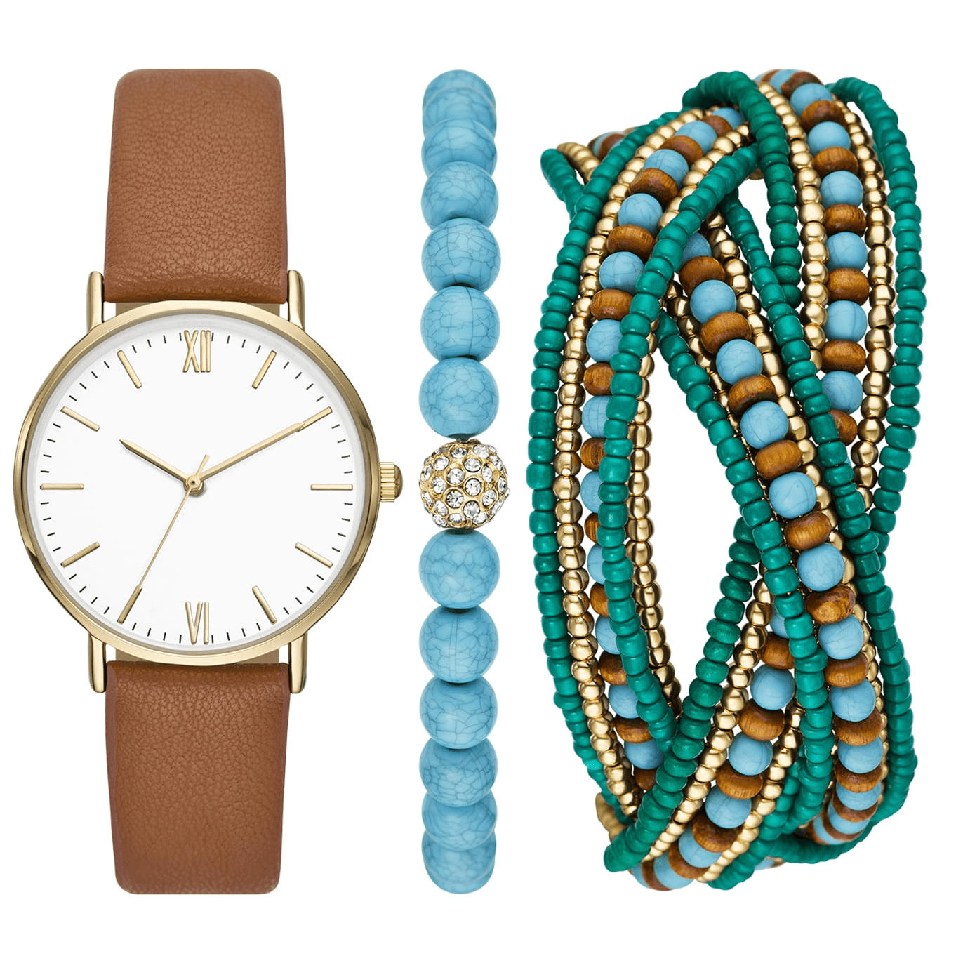 Sku0270 Retro Gold Brown Gemstones Women Watch Bracelet Stainless steel+gift bag Luxury Women Watch Crystal Rhinestone Satellite Bracelet  main image 3