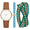 Gold Watch / Multi Colored Bracelets, variant on Women's Gift Set; Gold Watch, Brown Vegan Leather Strap and Stackable Beaded Bracelets (FMDAL1168)