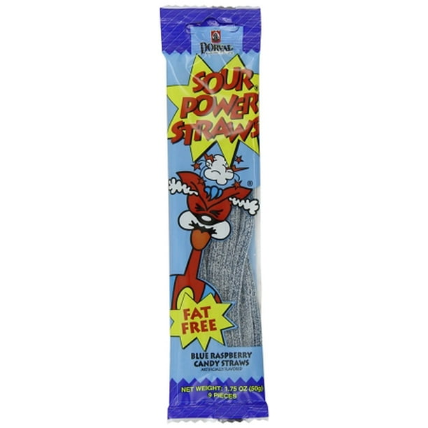 Sour Power Blue Raspberry Straws, (Pack of 24)
