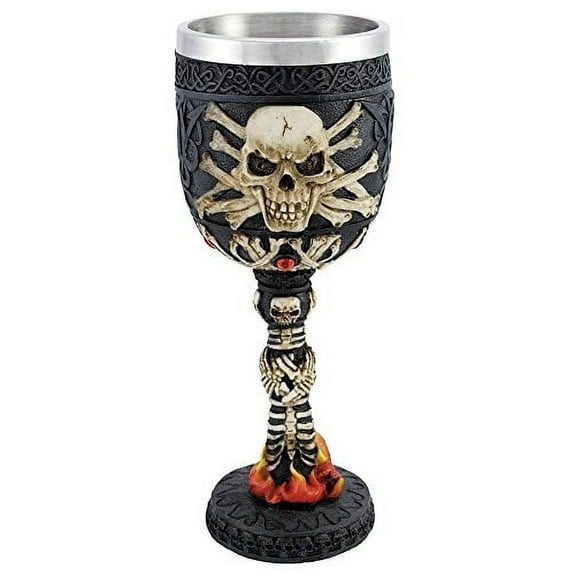 Terror Of Death Skeleton Bones In Inferno Hell Fire Wine Drink Goblet Chalice Figurine 6oz Halloween Hosting Centerpiece Great Gift For Underworld Lovers Gothic Decor