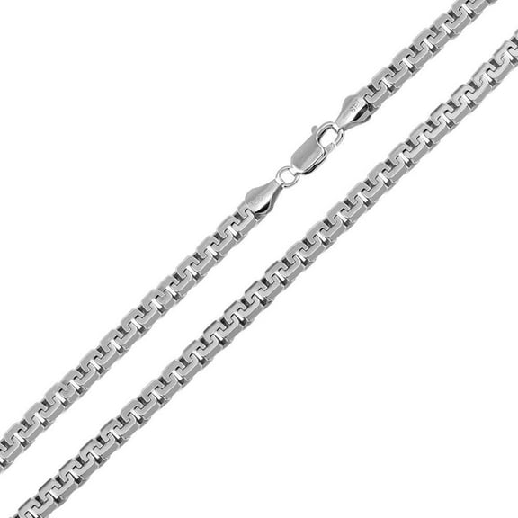 Rhodium Plated 925 Sterling Silver Greek Box 300 Chains 5mm Made in Italy 26" Jewelry Female Unisex