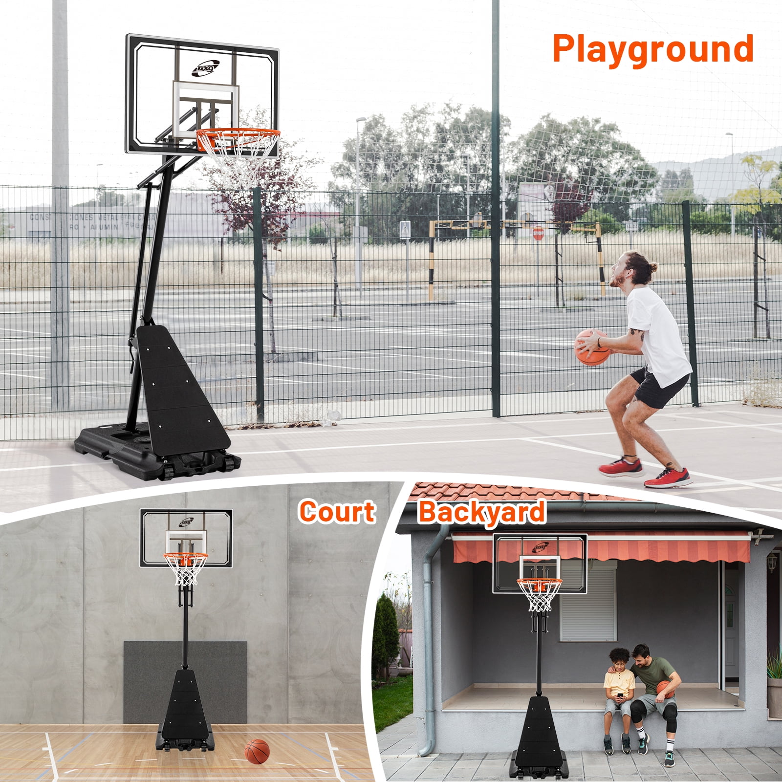 Basketball Hoop Outdoor Portable 44/48 Inch Backboard, 10ft Adjustable Basketball Goal System with Wheels for Court/Backyard/Driveway