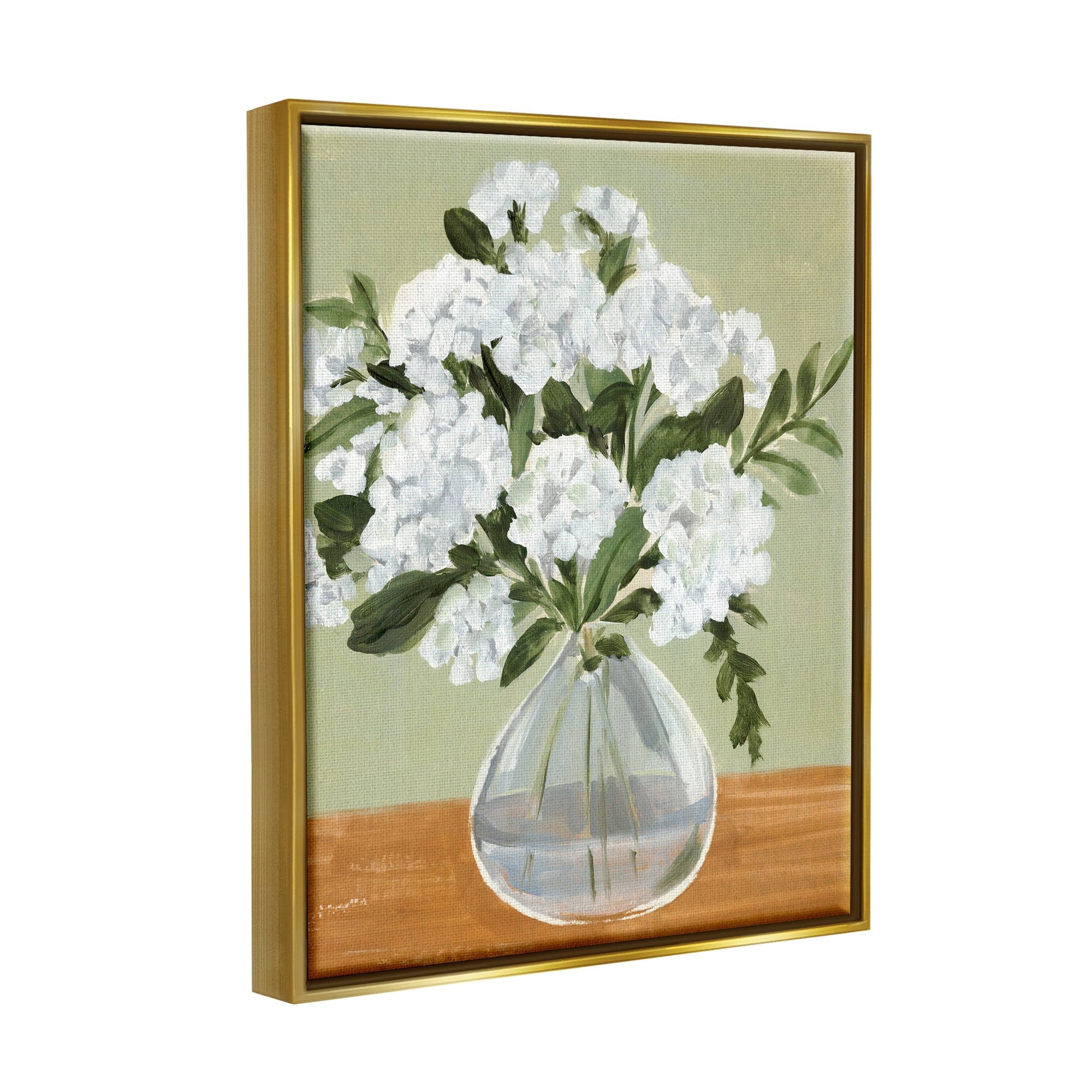 Stupell Industries White Hydrangea Flower Bouquet Vase Still Life Painting Metallic Gold Floating Framed Canvas Print Wall Art, Design by Annie Warren