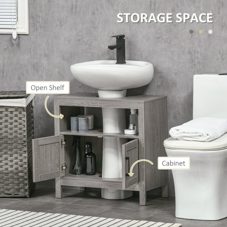 Kleankin 24 Bathroom Under Sink Cabinet With Storage, Pedestal Sink Cabinet,  Adjustable Shelf And Open Bottom Shelf, Grey : Target