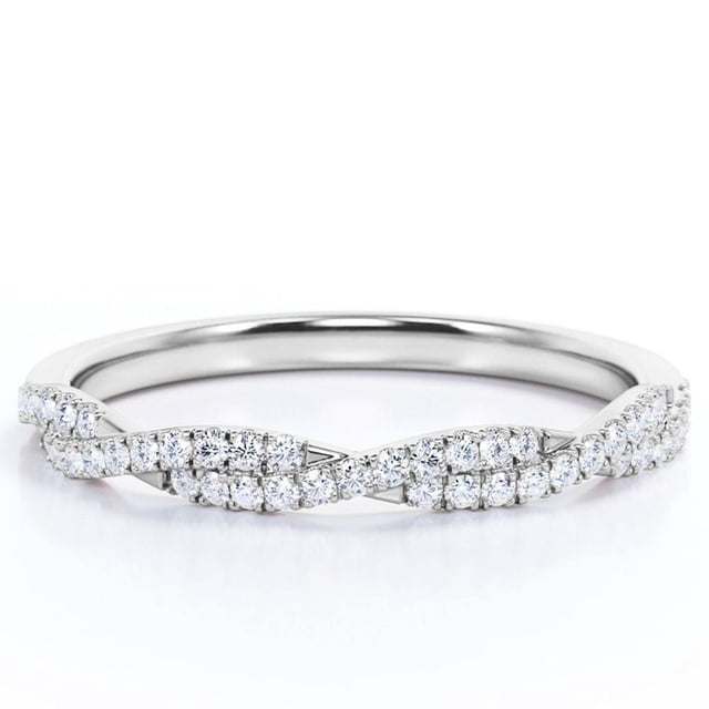 JeenMata Alianza de Boda con Detalles Pavé, de Forma Redonda y Semi Infinito de 0,25 Quilates, Chapada en Oro Blanco de 18 K sobre Plata