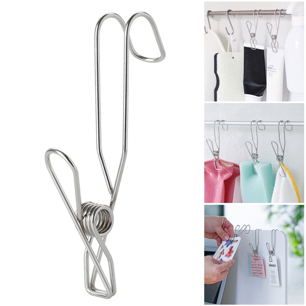 12pcs Stainless Steel Ordinary Note Pad Hook Clip Student Stationery Supplies Hanger Balcony Quilt Laundry Windproof Hanging Clamp Towel Holder
