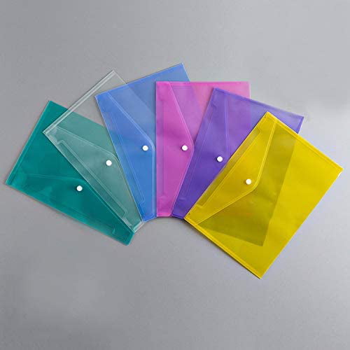 Set of 20 in Assorted Colors 20 A1831F COMIX Transparent A4 Letter Size Document Folder with Snap Button Industrial-Grade Poly Envelope 