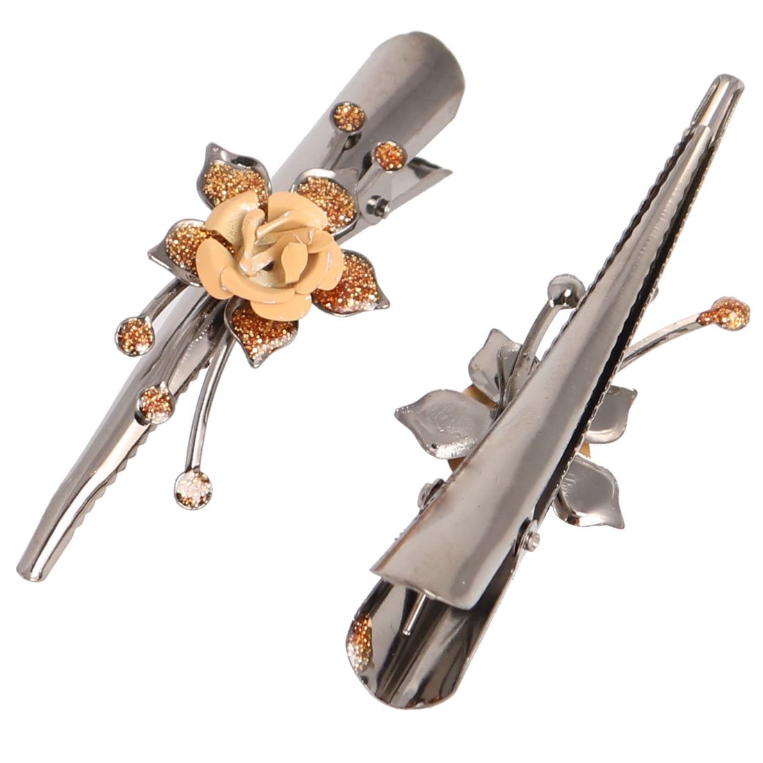 Ladies Metal Rose Decor Hairpins Shining Hair Clip Brown Titanium