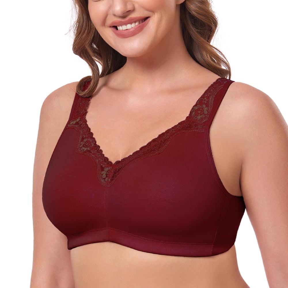 Women's Bra Plus Size Cotton Bra Seamless Sleep Comfort No Padding Full  Coverage Underwear (Color : Milk tea color, Size : 44G)