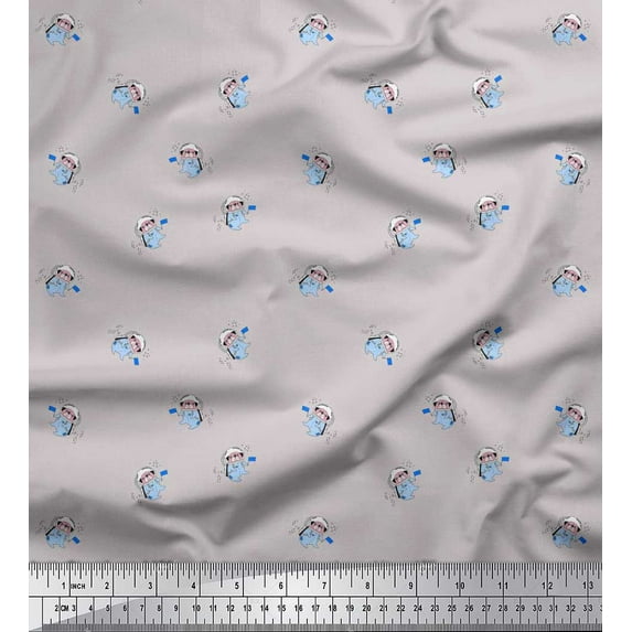 Soimoi Velvet Fabric Star & Astronaut Bear Kids Printed Craft Fabric by The Yard 58 Inch Wide