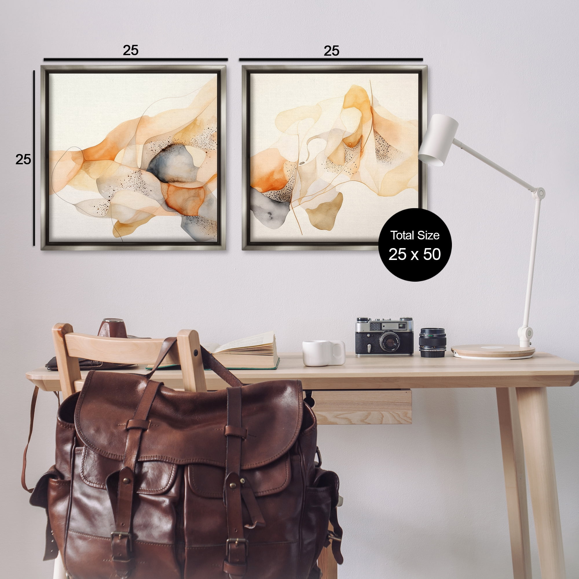 Stupell Industries Abstract Peach Watercolor Shapes Abstract Painting Gray Floater Framed Canvas Art Print Wall Art, 25 x 25, Set of 2