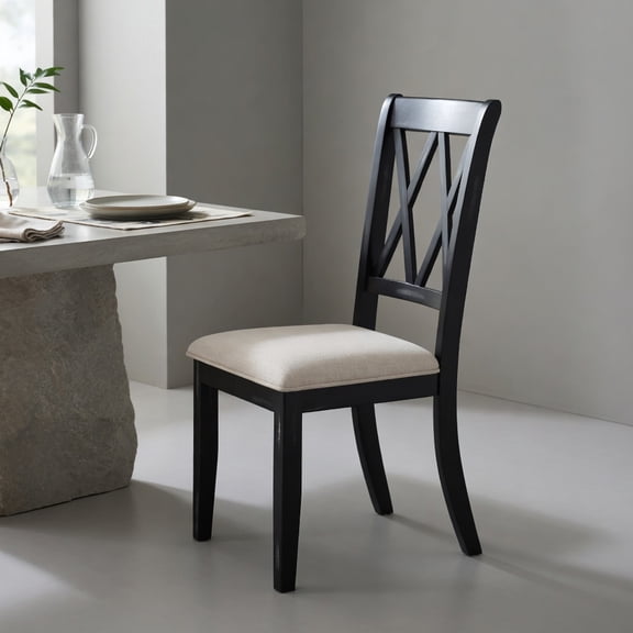 Resenkos 2-Piece Dining Chair with Curved Cross Back, Breathable Linen Upholstered Kitchen Chair for Dining Room, Beige