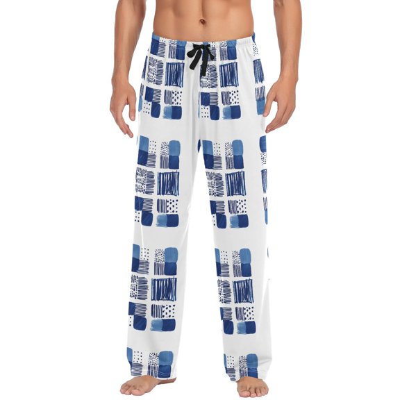 Blue Striped Line Dots Mens Pajama Pant Sleep and Lounge Bottons with Pockets