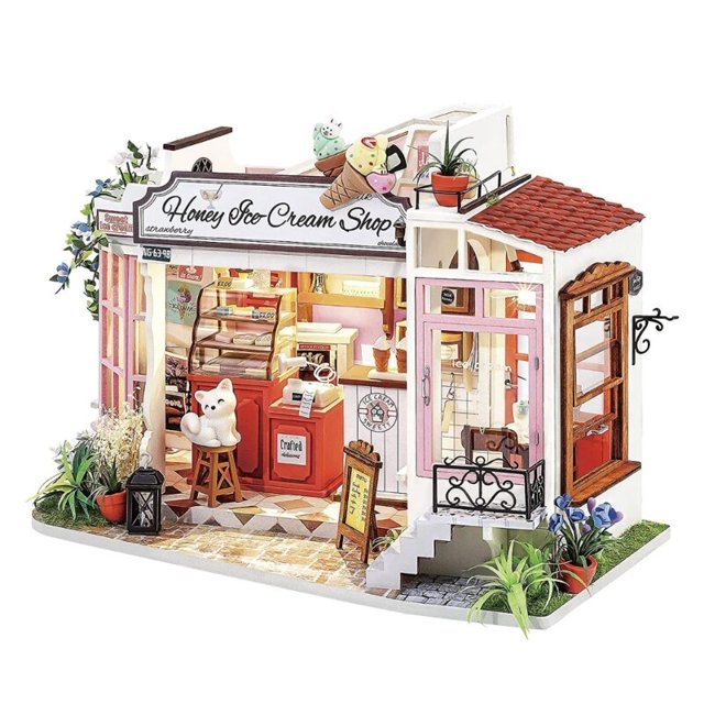 Mini casas de bricolaje, Kits de construcción en miniatura, cafetería, casa de muñecas con muebles, juguete para niñas, regalo de cumpleaños