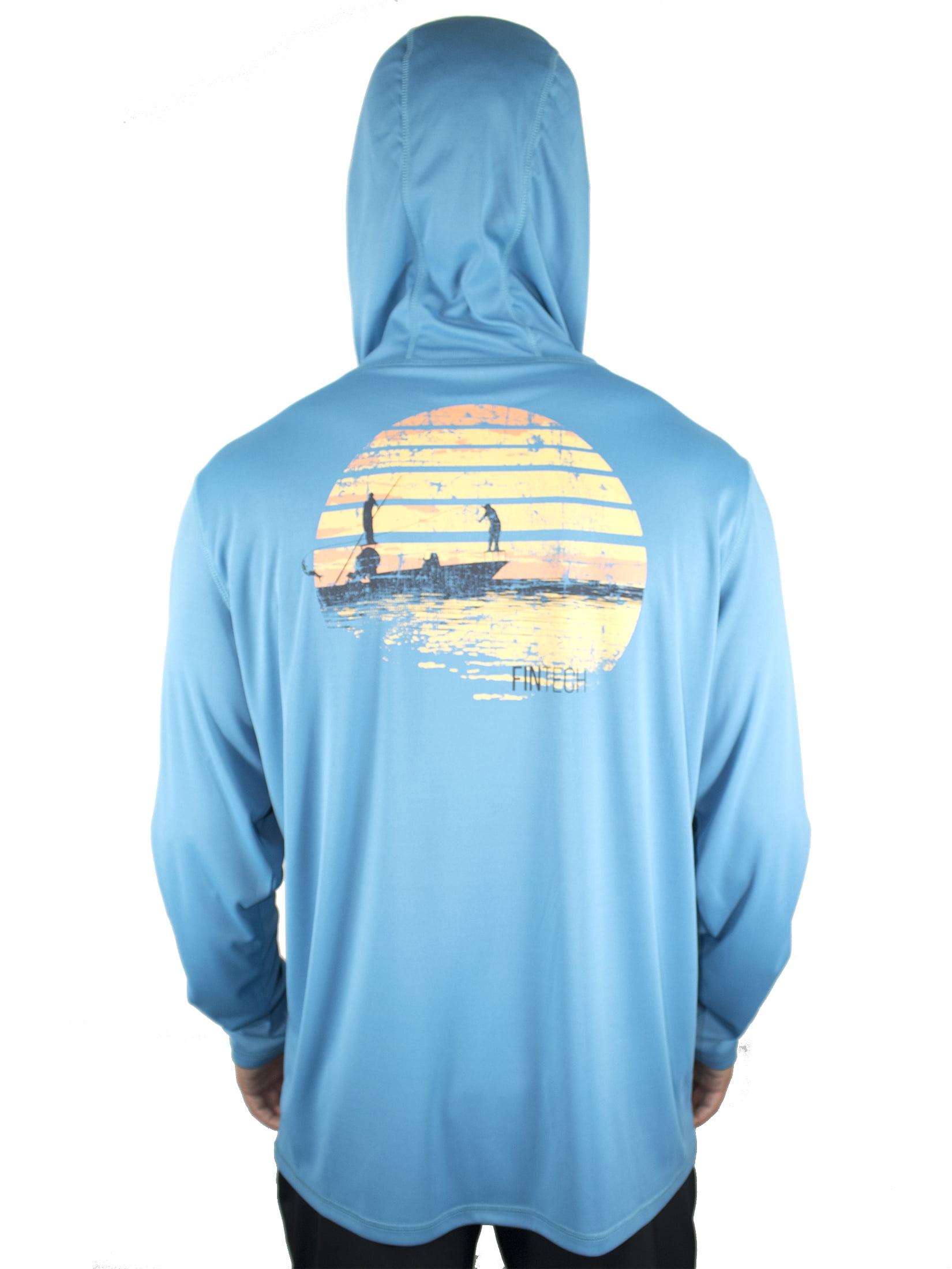 Performance Fishing Hoodie Wave Life Mens Blue Marlin Large White L/S UPF50