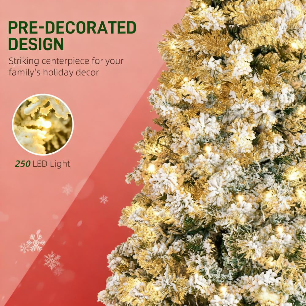 6ft Prelit Snow Flocked Christmas Tree with 250 LED Lights 462 Tips Easy Assembly Indoor Decor