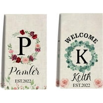 Custom Kitchen Towel, Red Flower Personalized Dish Towels Tea Towel | Family Name Hand Towel | Kitchen Decor | Housewarming Gift Monogram Dishcloth Wedding Gift (Floral 6)