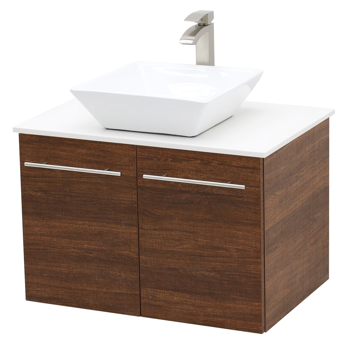 WindBay Wall Mount Floating Bathroom Vanity Sink Set. Rustic Brown