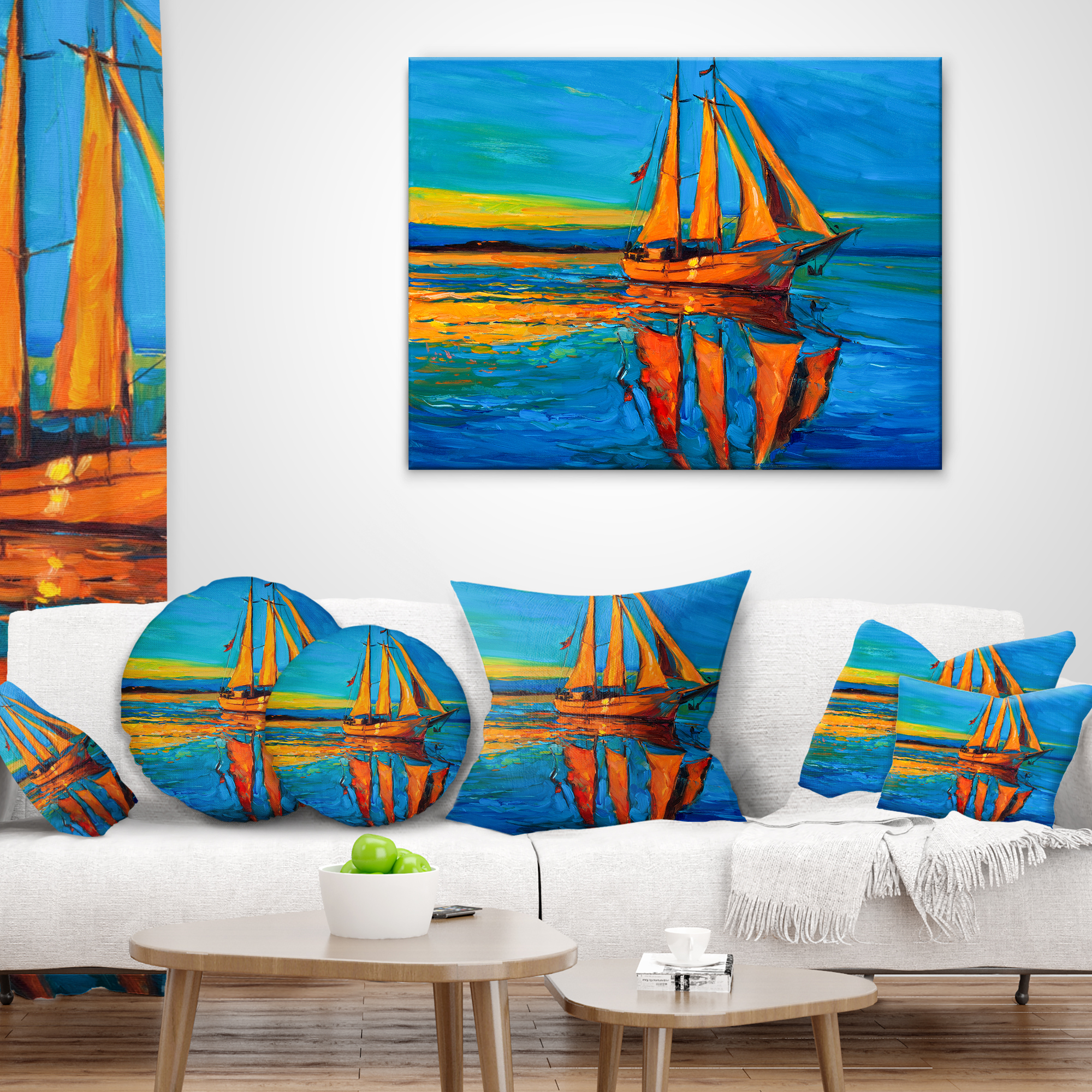 Designart Brown Sailing Boat - Seascape Throw Pillow - 16x16