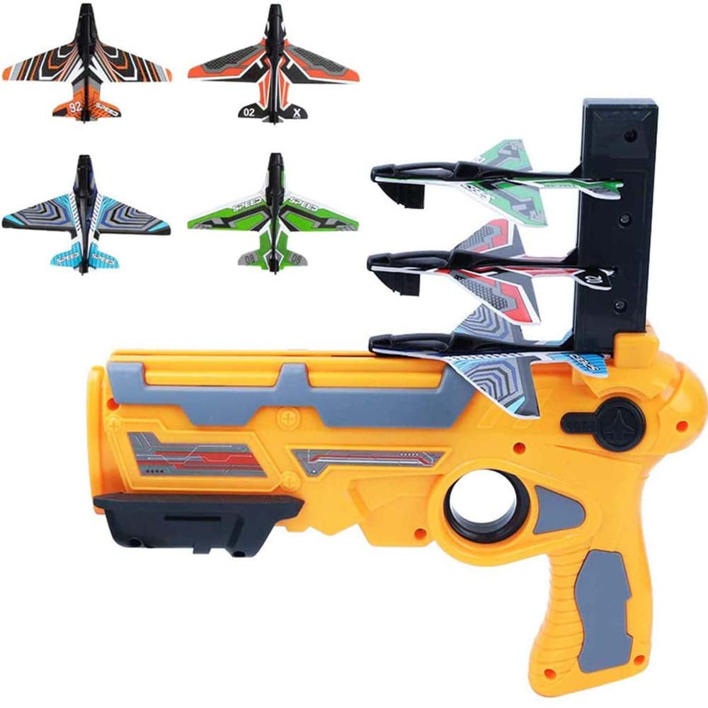 SHcxSHor Airplane Catapult Toy Outdoor Toys for Kids Boys Ages 4-8 10-12 Glider Airplane Ubble One-Click Ejection Model Foam Airplane with 4Pcs Glider Launcher for Flying Toys Boys Birthday Gifts 