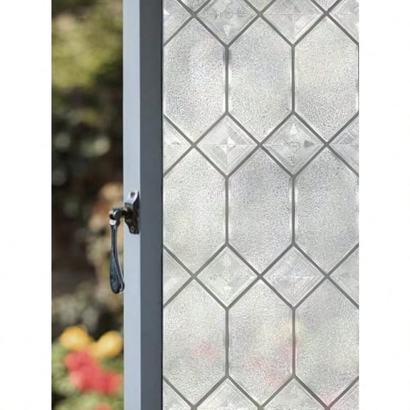 Old English Privacy Window Film With Textured Leaded Glass Pattern NonAdhesive UV Protection Easy To Apply Removable 36 X 72 Inches Made In USA