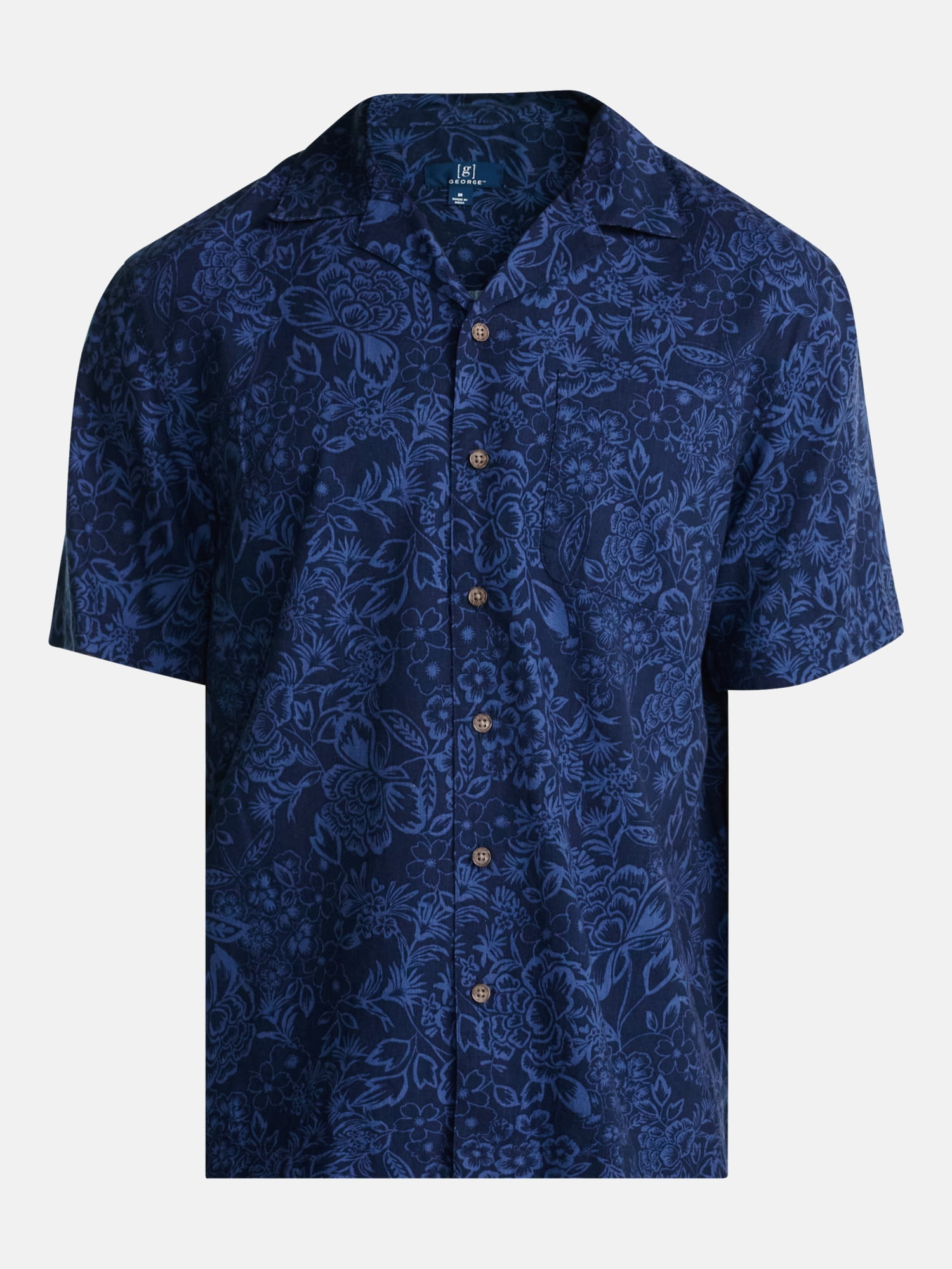 George Men's Linen Blend Holiday Camp Shirt, Sizes XS-3XL, LT-4XLT, 2XB-6XB