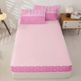 thumbnail image 4 of Castle Fairy Retro Lace Border Zipper Full Size Comforter Sets with Fitted Sheet and 2 Pillowcases,Minimalism Heart Grid Zipper Bedding Set,Hot Pink White,Reversible, 4 of 7
