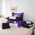 thumbnail image 6 of Manfei Geometric Plaid Grid Boy Girl Bedding Comforter Set 7pcs,Bling Glitter Queen Bedding Sets Super Cozy,Black Purple Queen Sheet Sets,Lightweight Room Decor,Reversible, 6 of 8