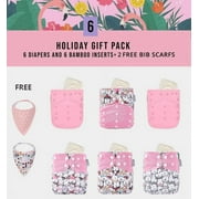 KaWaii Baby Girl Cloth Diaper Pack - 6 Diapers+ 6 Premium Bamboo Inserts and 2 Bandana Bibs 8-36 lbs - Happy Inu Cafe