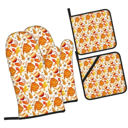 

Sikiie Autumn Sweater Warmth Oven Mitts and Pot Holders Silicone Oven Gloves Heat Resistant Oven Mitts 4Pcs Set