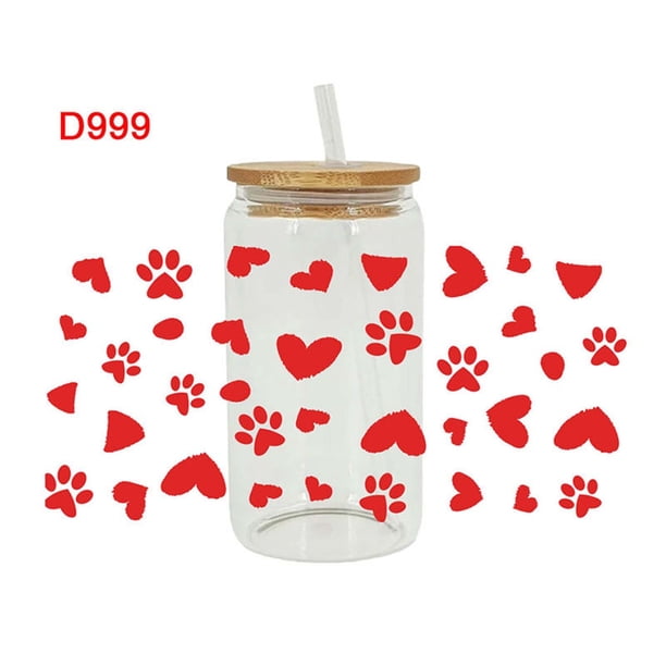 Xihbxyly Adhesivo de Transferencia para Vasos Dtf, Decoración de San Valentín, Fácil Aplicación, Efecto Estereoscópico, Variedad de Manualidades, Decoración para Vasos Diy, Tamaño 23 X 10 Cm