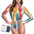 thumbnail image 3 of Colorful Hands Women's Mock Turtle Neck Long Sleeve Tops Bodysuit Jumpsuit One Piece Leotards Shirt, 3 of 8