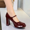 thumbnail image 3 of Women's Pumps High Heel 9CM Patent Leather Square Toe Buckle Strappy Party Wedding Shoes, 3 of 5