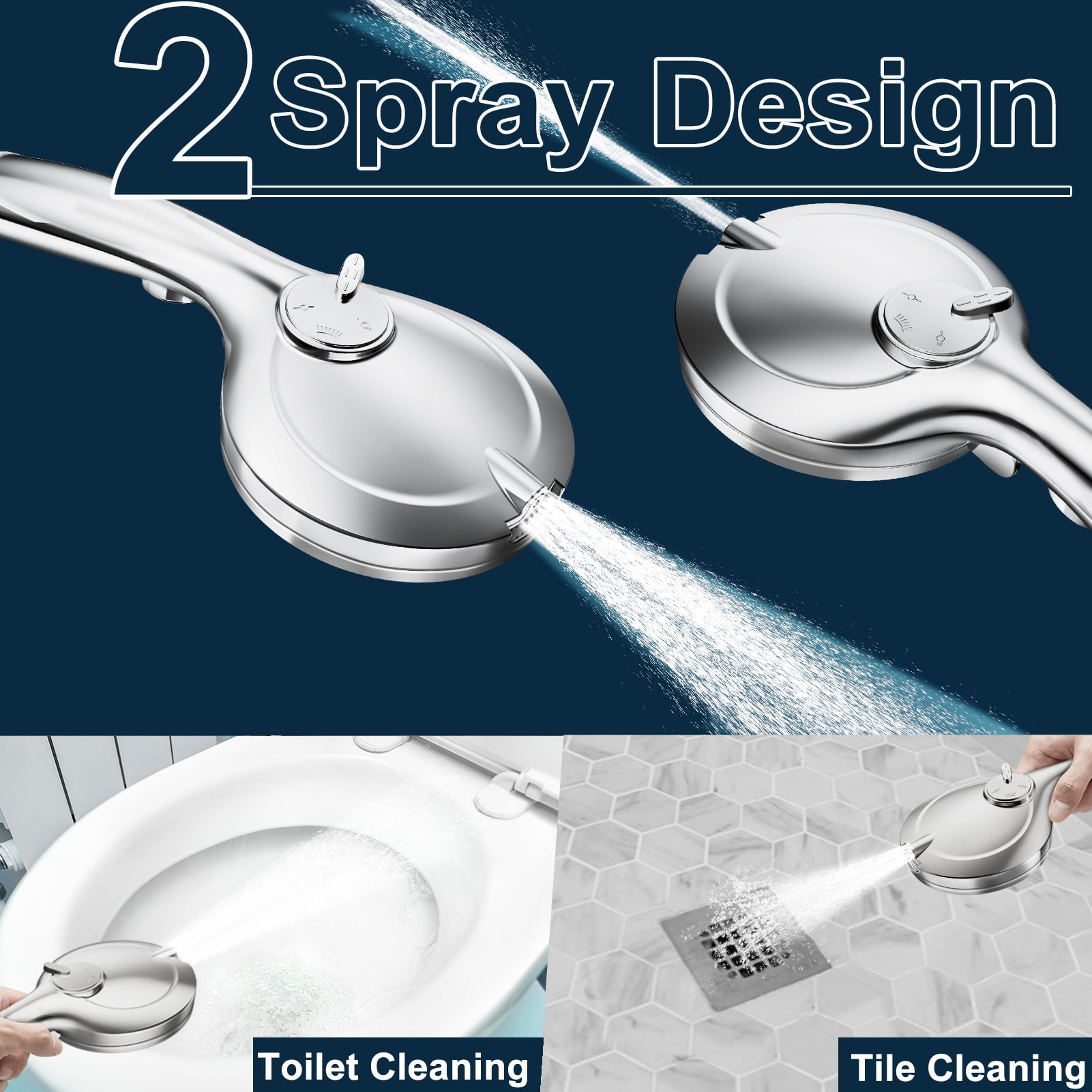 High Pressure Handheld Shower Head, 4.8" Large Panel Rain Shower Head with 9 Spray Modes, One-Touch Pause Button, Long Hose and Adjustable Bracket for Bathroom Cleaning and Pet Bath