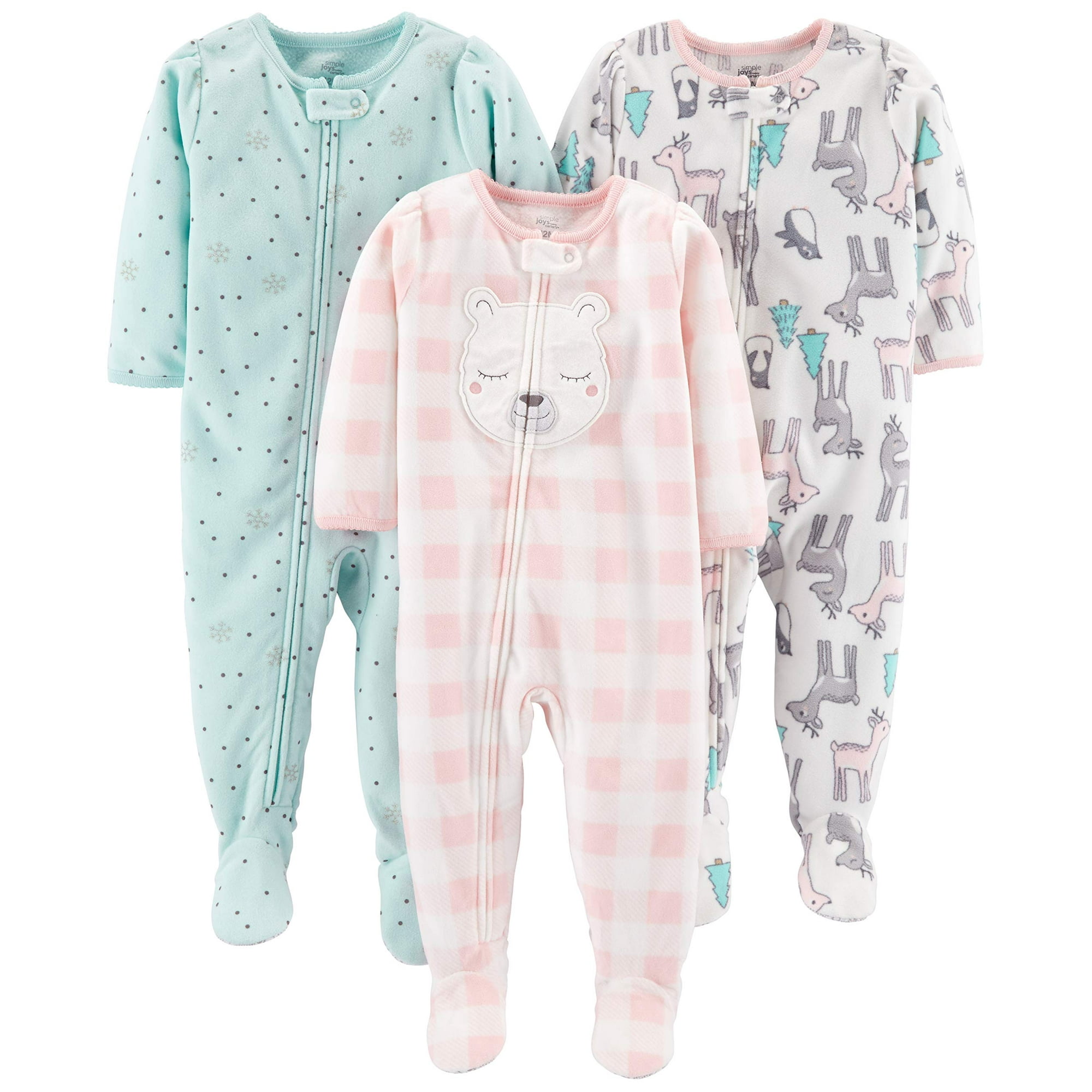 Simple Joys by Carter s Baby Girls 3 Pack Loose Fit Flame Resistant Fleece Footed