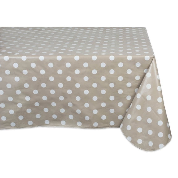Contemporary Home Living Polka Dot Rectangular Reusable Vinyl Tablecloth - 102" - Beige and White