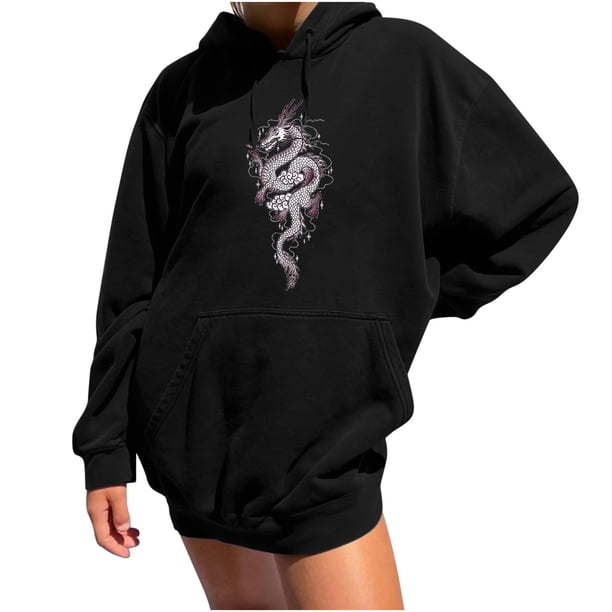 Sudadera estampada con capucha retro de manga larga suelta divertida vintage para mujer con mangas caídas en los hombros Pompotops gfhjh7362