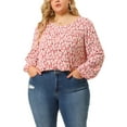 thumbnail image 5 of Unique Bargains Women's Plus Floral Ruffle Round Neck Peplum Blouse 1X Pink, 5 of 7