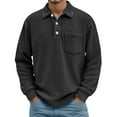 thumbnail image 2 of Conairie Long Sleeve Polo Shirts for Men Daily Loose Simple Corduroy Waffle Lapel Quarter Button Polo Shirt Casual Ribbed Stand Collar Tops with Pocket Black L, 2 of 4
