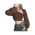 thumbnail image 3 of Musuos Women's 2 Pieces Fashion Halter Crop Tops Set, Sleeveless Solid Color Knit Camisole + Long Sleeve Bolero Shrug, 3 of 5