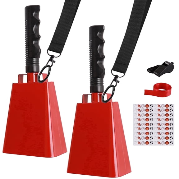 cyrico 2 Pack Cowbells for Sporting Events, 10 Inch Metal Loud Cowbell with Handle for Football Games, Cheering Hand Bell, Outdoor & Event Noise Maker