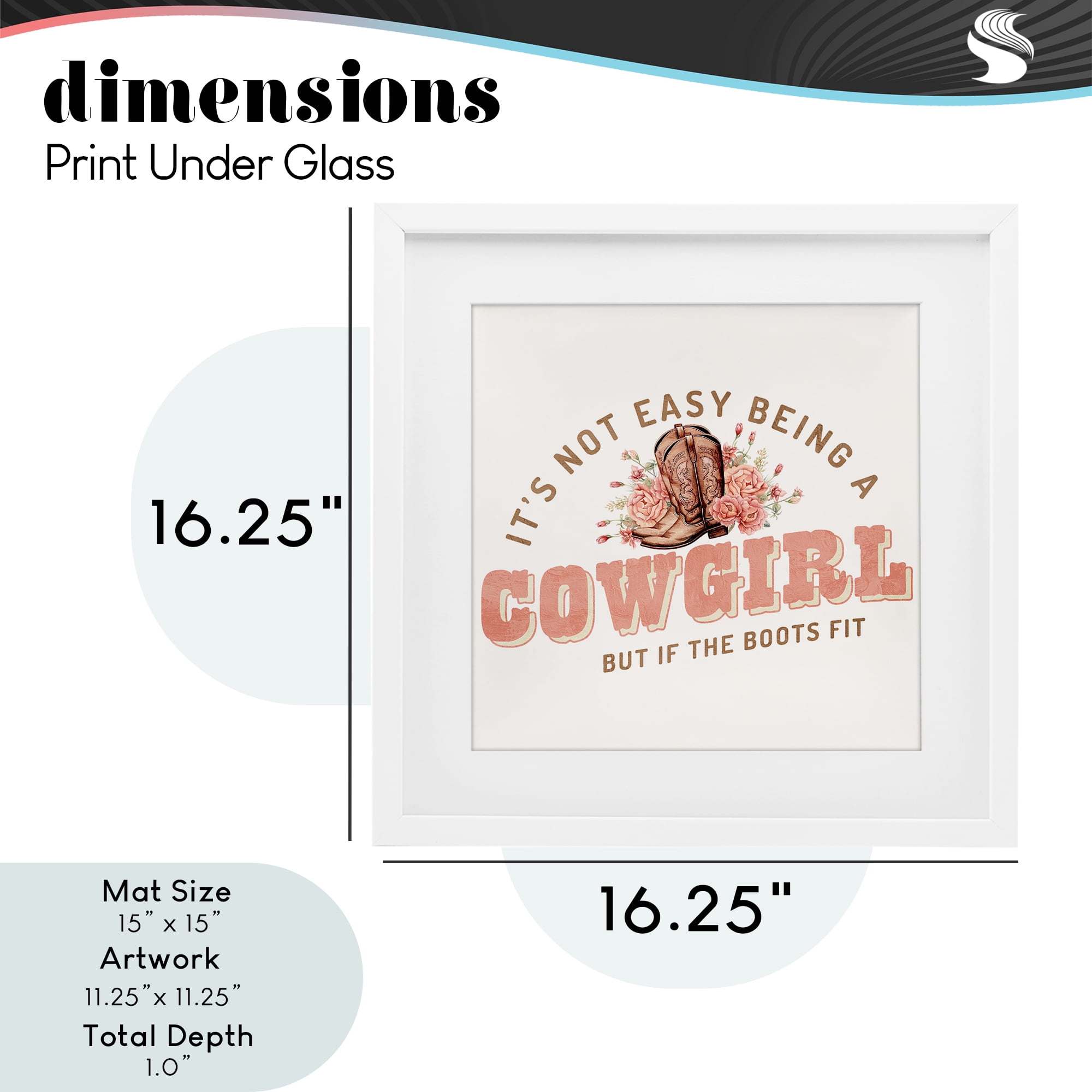 Not Easy Being Cowgirl White Framed Print Under Glass, design by Kim Allen