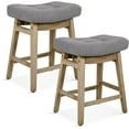 thumbnail image 6 of Counter Height Bar Stools Set of 2 for Kitchen Counter Farmhouse Modern Barstools with Upholstered Fabric Backless Seat and Solid Wood Legs 24 inch Bar Chairs, Grey + Wood Color, 6 of 16