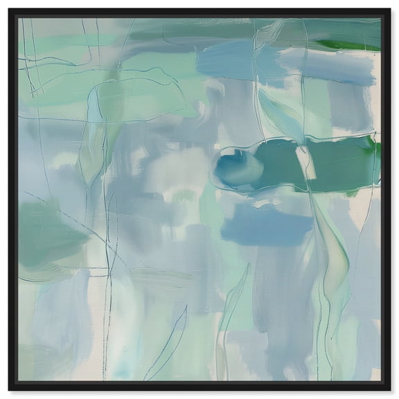 Lilly Pad Abstract I Canvas Coastal Farmhouse Wall Art by Art Remedy, Black Frame, 12" x 12"