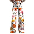 thumbnail image 2 of Women's Casual Pants Wide Leg Pants Woman High Waist Floral Patterned Pants Lightweight Loose Fit Casual Colorful Trouser Imitation Jeans,White Women's Casual Pants XXL, 2 of 4