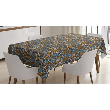 Dining Room Floral Arrangements Abstract Tablecloth, Ethnic Doodle Drawing Style Traditional Shapes Design Floral Arrangement, Rectangular Table Cover for Dining Room Kitchen, 60 X 90 Inches, Blue Orange White, by Ambesonne ()