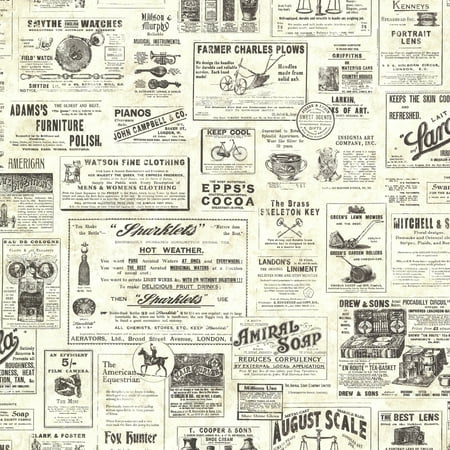 Chesapeake Adamstown Cream Vintage Newspaper Prepasted Non Woven Blend Wallpaper, 20.5-in by 33-ft, 56.4 sq. ft.
