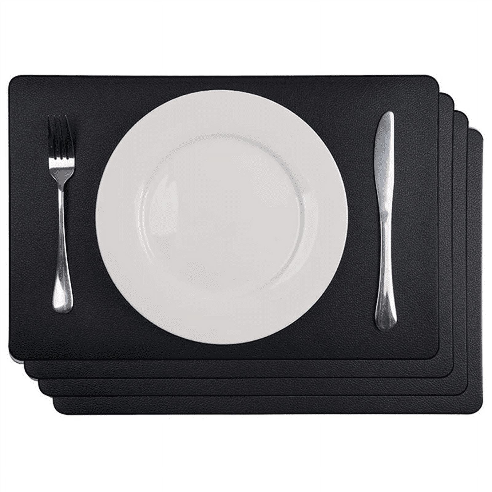 12PCS Heat- Artificial Leather Placemats, Waterproof (Black)