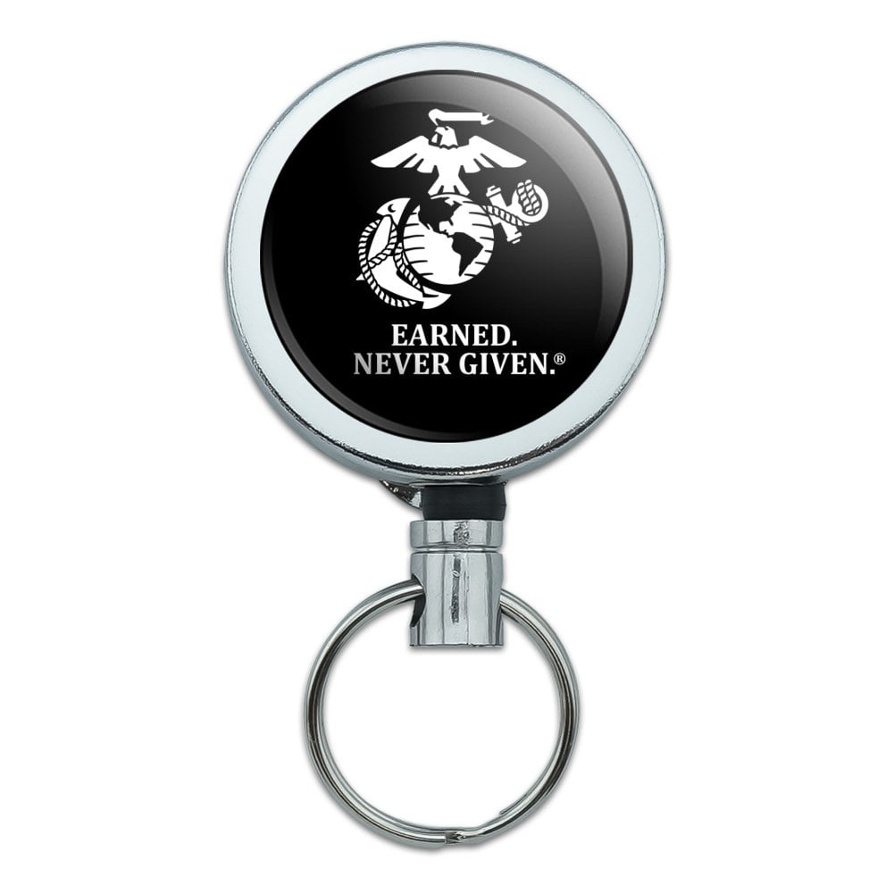 Marines USMC Black White Logo Licensed Retractable Belt Clip Badge Key Holder 