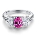 thumbnail image 3 of Gem Stone King 925 Sterling Silver Pink Created Sapphire and White Topaz Filigree Style 3 Stone Ring for Women (2.85 Cttw, Oval 8X6MM and 6X4MM) (Size 5), 3 of 6